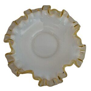 Vintage Fenton Milk Glass Canary Lemon Yellow Crest Ruffled Edge 6” Candy Dish